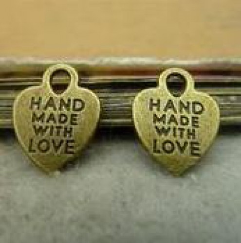 10 kl. Anhänger Herz HANDMADE WITH LOVE bronze