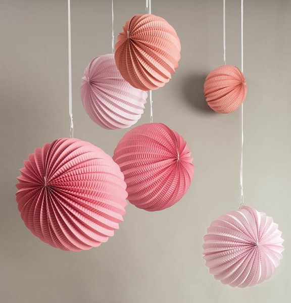 3er Set Lampions Papier rosa, apricot