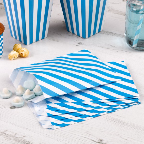 25 Papiertüten blau weiss gestreift Candy